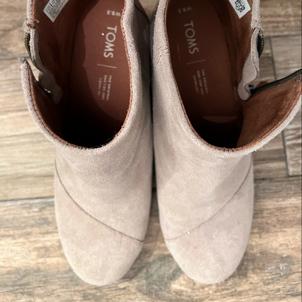 Toms wedge bootie. Size 9.5. Tan suede. Excellent condition.